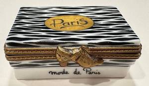Rochard Limoges France Trinket Box - Mode de Paris Hand-Painted Zebra Lid