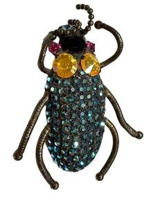 Bauer Bejeweled Beetle Brooch 2.75 L Rhinestone Pin