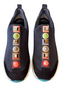 Fendi Roma Sneakers - Size 37.5 (US 7.5) Navy with Multicolor Pyramid Studs