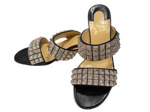 Christian Louboutin Myriadiam Slide Sandals - Black Leather, Size 37, Made in Spain