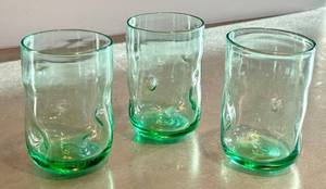 CD - Handblown Art Glass Tumblers - Emerald Green Swirl, 4.75 in tall (Lot of 4)