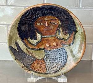 KP - Artisan Raku Fired Plate - 9.5 in, Stylized Figure