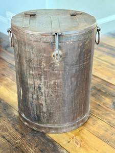 Vintage Covered Metal Container - Lidded Bin