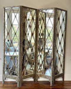 LR - John Richard Four-Panel Folding Mirror Screen - Antique Finish, 22 in W x 83 in H Each