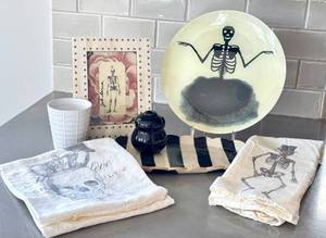 K - John Derian Skeleton Plate, Striped Tray , Skeleton Towels and More