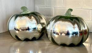 K - Decorative Glass Pumpkin Pair - Recycled Green Glass