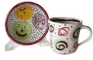 K2 - Amy Sabrina 1998 Mug & Plate Set - Hand-Painted Ceramic