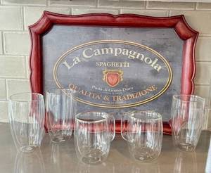 LR - VIETRI La Campagnola Spaghetti Tray with Bodum & Zwilling Glass Tumblers