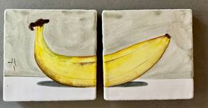 K - Xenia Taler Design Banana Tiles - 4x4 Ceramic Pair (Lot of 2)