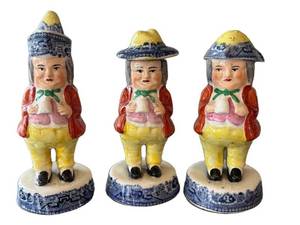 K - Staffordshire Toby Jugs Condiment Set - 3-Piece Blue Willow, 19th Century