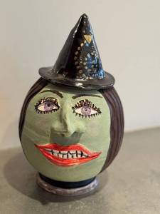 K - Ceramic Hand Crafted Witch Head Cookie Jar