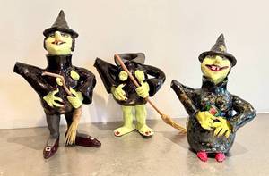 CD - Three Handcrafted Ceramic Witch Teapots - 11.5 Inches Tall (One Head Missing, Hat Chip)