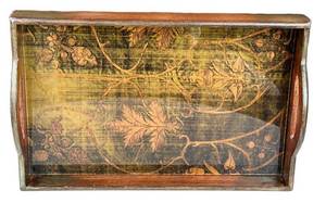 LR - Vintage Wooden Serving Tray - Floral Vine Design