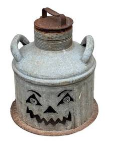 G - Jack-O-Lantern Lantern Can - 18 in H - Galvanized Metal Outdoor Decor