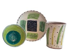 K2 - Amy Sabrina Leaf Motif Stoneware 1995 3-Piece Set