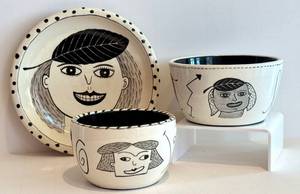 CB - Amy Sabrina Plate & 2 Bowls - Hand-Drawn Faces