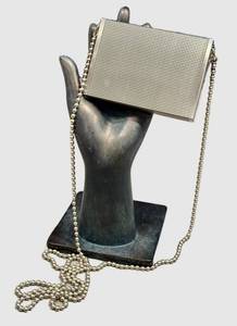 Silver Metal Mesh Clutch Bag with Ball-Chain Strap