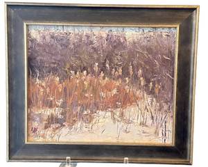 FR - Original Abstract Landscape on Board - 12 x 11 in Framed