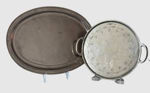 K - Cosi Tabellini Vintage Italian Pewter Oval Tray Set (Lot of 2)