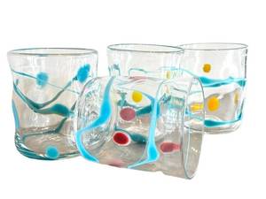 CF - Wackie Dot Glass Tumblers - Set of 4 Handblown & Signed