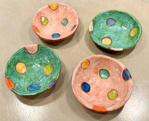 KP - V. Wood Four Ceramic Bowls, Handcrafted, Signed