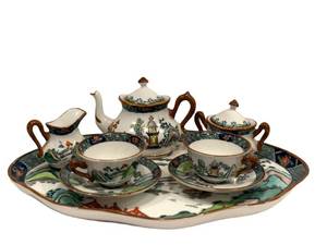 Vintage Crown Staffordshire Chinese Willow Miniature Tea Set on Tray