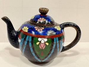 Miniature Cloisonn Teapot - 2.5-Inch Floral Pattern