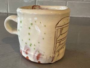 K1 - Handmade Ceramic Mug with Green Dots & Brown Line Art