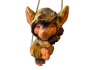 K1 - Wood Carved Troll Hanging Ornament - Rustic Folk Art Decor