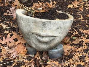 Concrete Face Planter - Smiling Mouth, 10.5 x 9.5 in
