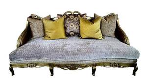 LR - Custom Sofa - Luxurious Fabric, Gold Carved Frame