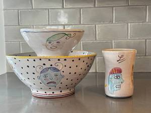 K - Amy Sabrina Pottery - 3-Piece Face Bowl & Vase Set (1999)