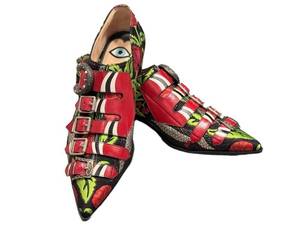 Gucci Floral Brocade Multistrap Buckled Loafers - Red Straps, Eye Insole, Made in Italy