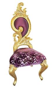 O - Elegant Chair - Renaissance Gold Frame, Purple Velvet Upholstery, Scalloped Back,