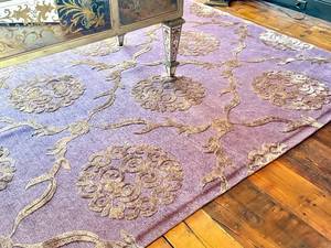O - Custom Wool & Silk Rug 8 x 12 - Purple & Gold Floral Pattern