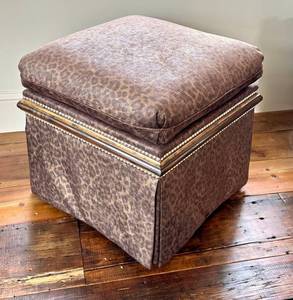 LR - Custom Leopard Print Upholstered Footstool on Castors