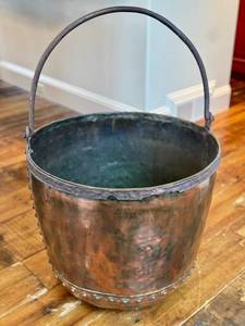 Large Antique Copper Bucket - Round-Bottom  Antique Copper Coal Bucket