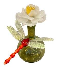 CF - Townsend Studio Handblown Glass Dauber Bottle with Flower & Dragonfly, 2006