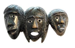 K - Kelly Etidloie Cape Dorset Inuit Serpentine Triptych Mask