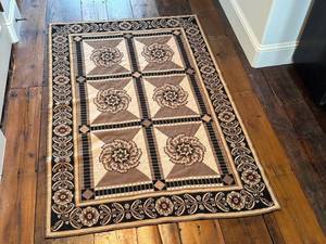 O - Handmade Floral Area Rug 47 x 71 BeigeBrown Border Pattern for Living Rooms