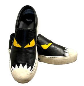 Fendi Monster Slip-On Sneakers - Black Leather, EU 38