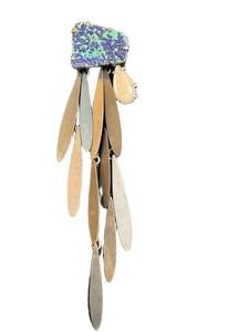 LW Signed 6-Inch Fringe Brooch - Blue-Green Stone with Purple Druzy & Pink Teardrop