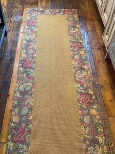 K - Masland Rug Collection Runner - Floral Border with Central Tan Textured Panel