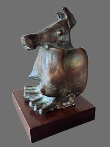 Jean Mackie - Bronze Dog Sculpture, 8.5 in Tall on Wood Base