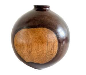 O - Burled Wood Vase - Signed, 6 in Tall, Glossy Burl Finish