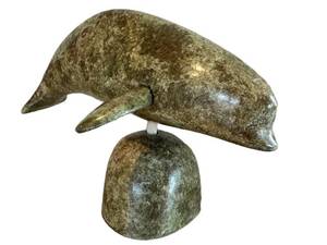 CB - Joe Arlooktoo Beluga on Base Serpentine Inuit Hand Carved Sculpture
