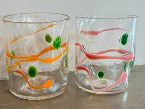 CB - Pair of Wackie Ware Dot Glass Handblown Tumblers - Signed