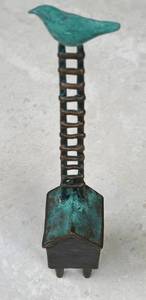 CD - Bronze Bird on Ladder Sculpture - Verdigris Patina