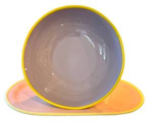 K - Samoll Signed Ceramic Platter & Bowl Set