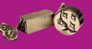 Vintage HB&S Sterling Moon & Stars Moon Disc Box (1 in) & Candy Twist Box (2.6 in) - 2-Pc Set